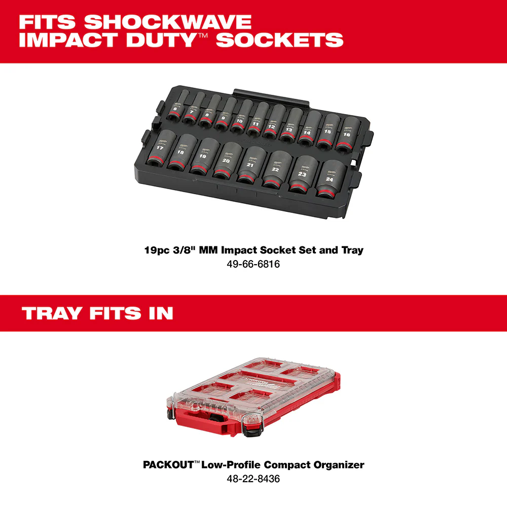 Milwaukee 49-66-6816 SHOCKWAVE 3/8 Impact Duty Socket MM TRAY Set - 19 PC