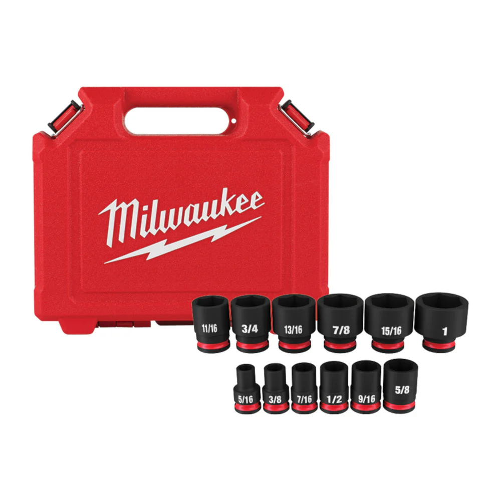 Milwaukee 49-66-7005 3/8 Drive SAE Standard 6 Point Impact Socket Set - 12 PC