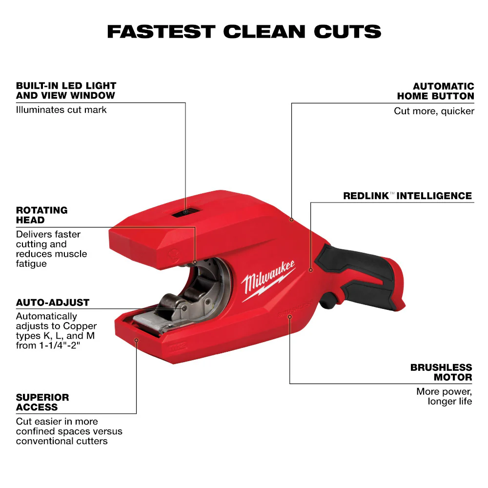 Milwaukee 2479-20 M12 Brushless 1-1/4-2 Copper Tubing Cutter