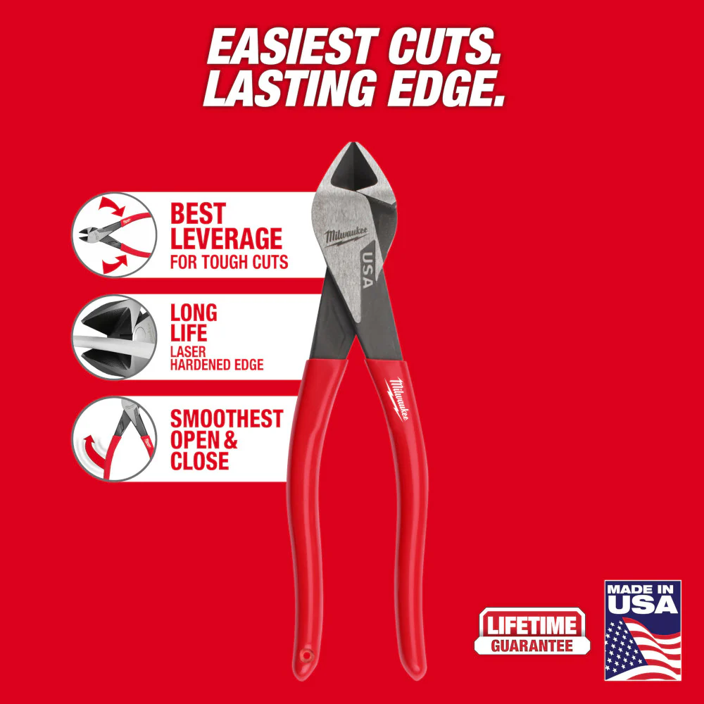 Milwaukee MT508 8 Diagonal Dipped Grip Cutting Pliers - Made In USA