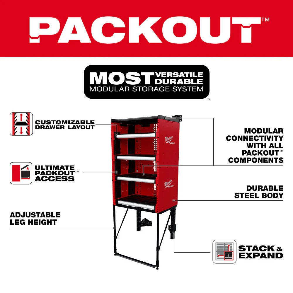 Milwaukee 48-21-8070 PACKOUT Modular Storage System Rack Kit w/ Sliding Drawers