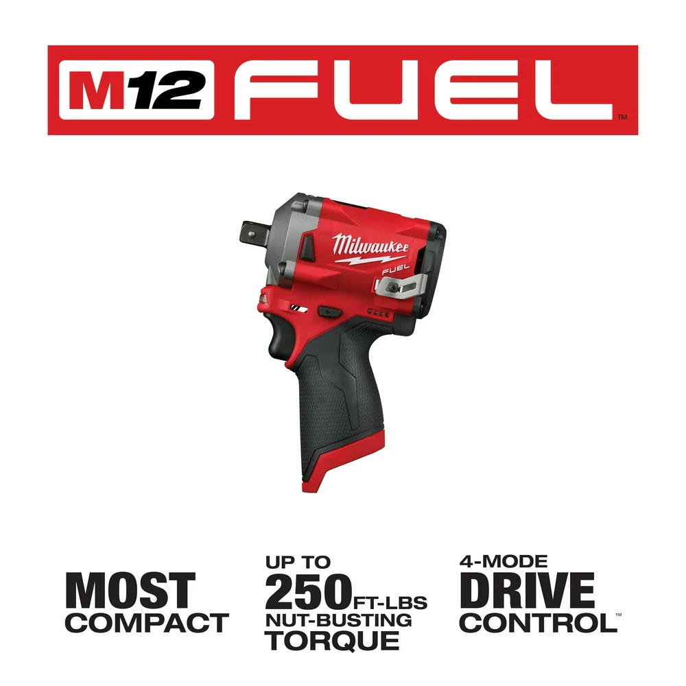 Milwaukee 2555-P80 M12 FUEL 12V 1/2 Cordless Stubby Impact - Reconditioned