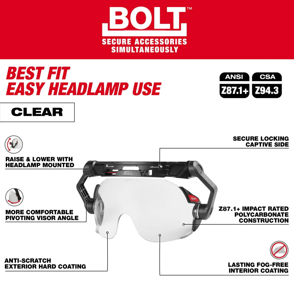 Milwaukee 48-73-1410 BOLT Clear Dual Coat Eye Visor for Milwaukee Safety Helmet
