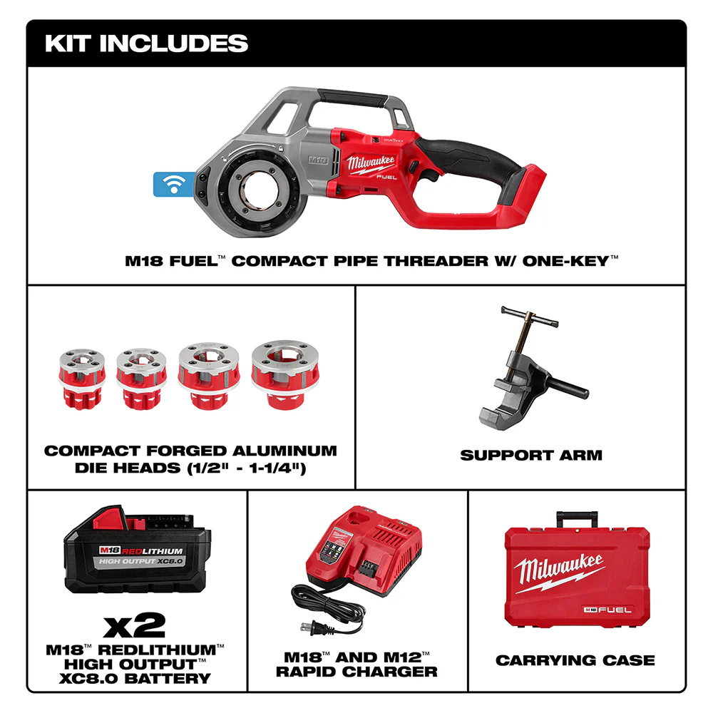 Milwaukee 2870-22BS M18 FUEL 18V Compact Pipe Threader w/ M18 Compact Bandsaw