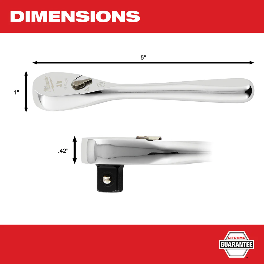 Milwaukee 48-22-9036 3/8 Drive 5 Ratchet Chrome Plated w/ Stubby Handle