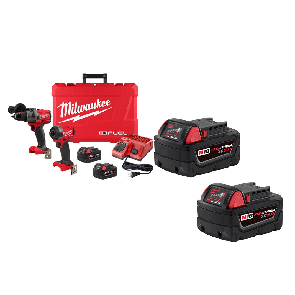 Milwaukee 3697-22X5 M18 FUEL 18V 2-Tool Cordless Combo Kit w/ 5AH Battery 2 PK