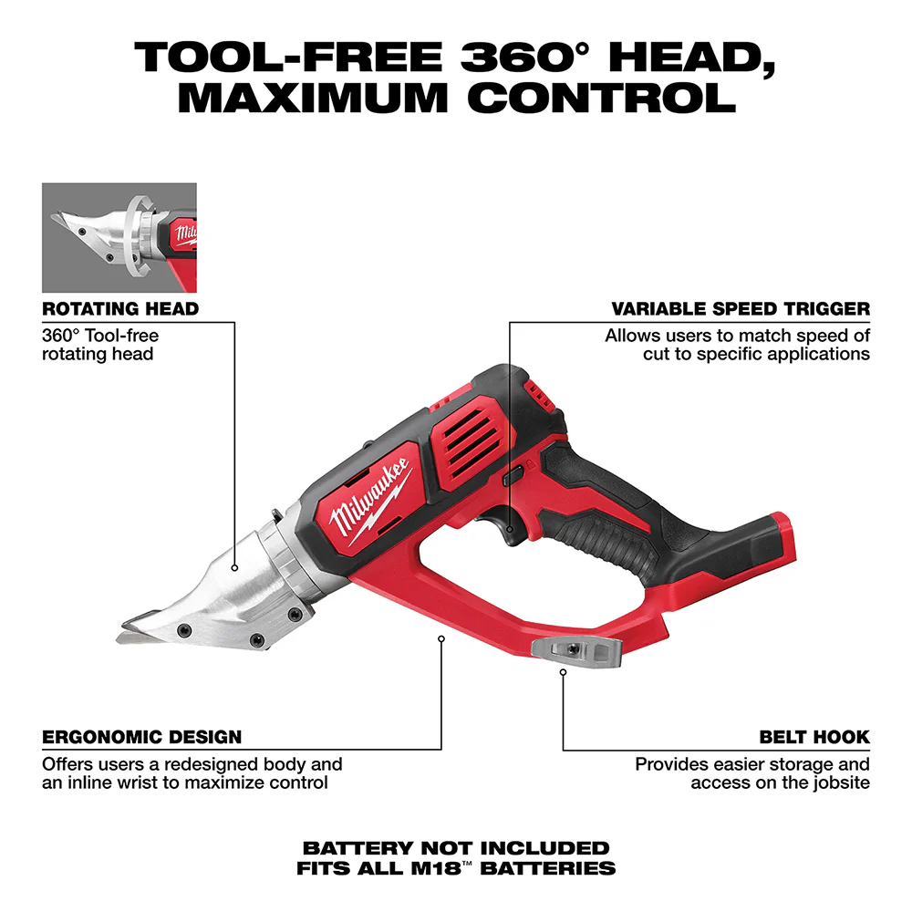 Milwaukee 2635-20 M18 18V 18 Gauge Cordless Double Cut Shear. Bare-Tool