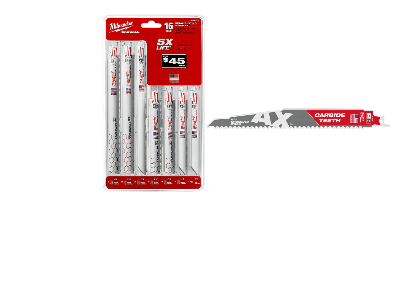 Milwaukee 49-22-1216AX SAWZALL Reciprocating Blade Set 16 PC w/ Carbide AX Blade