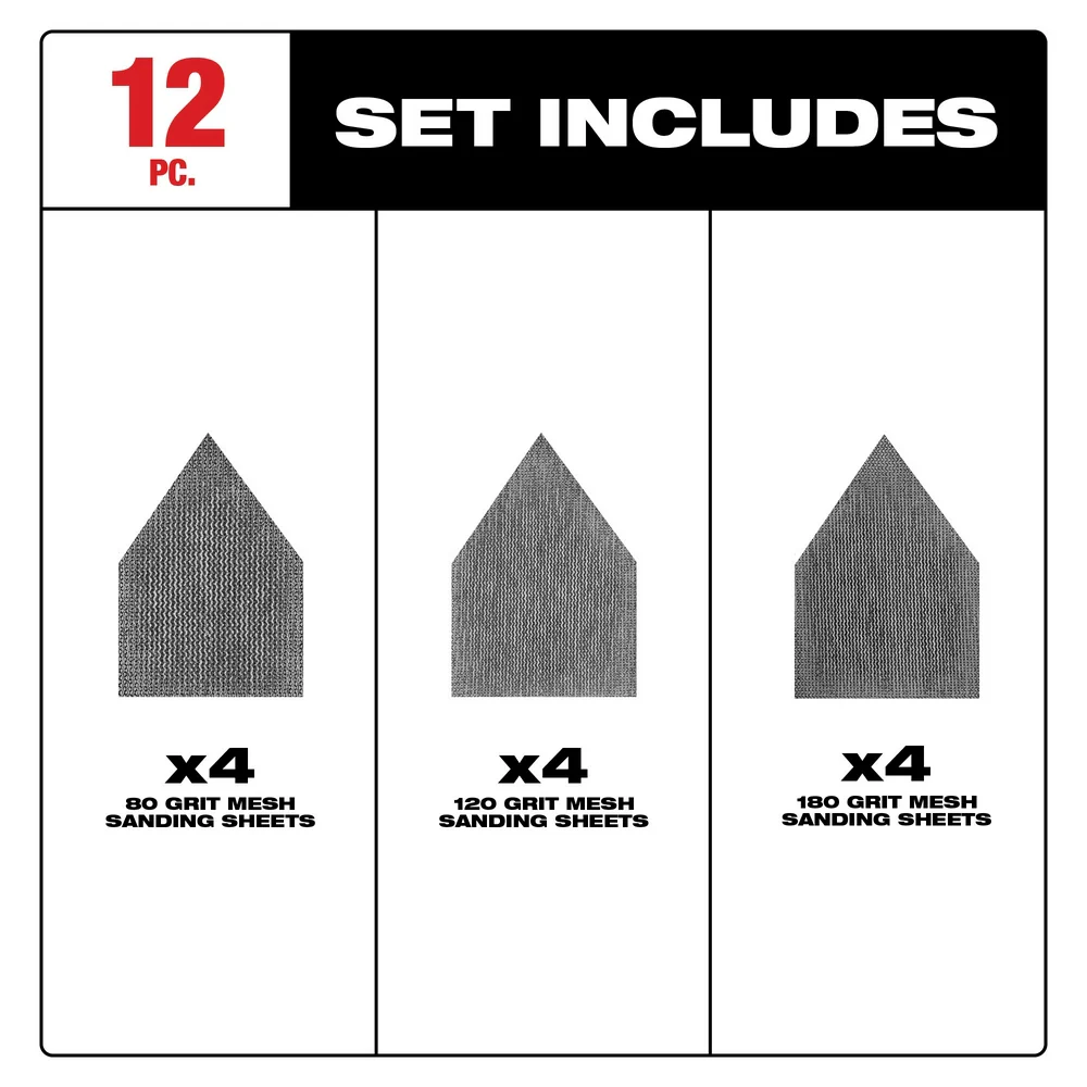 Milwaukee 48-80-5405 80/120/180 Grit Sheets for M12 Orbital Sander - 12 PK