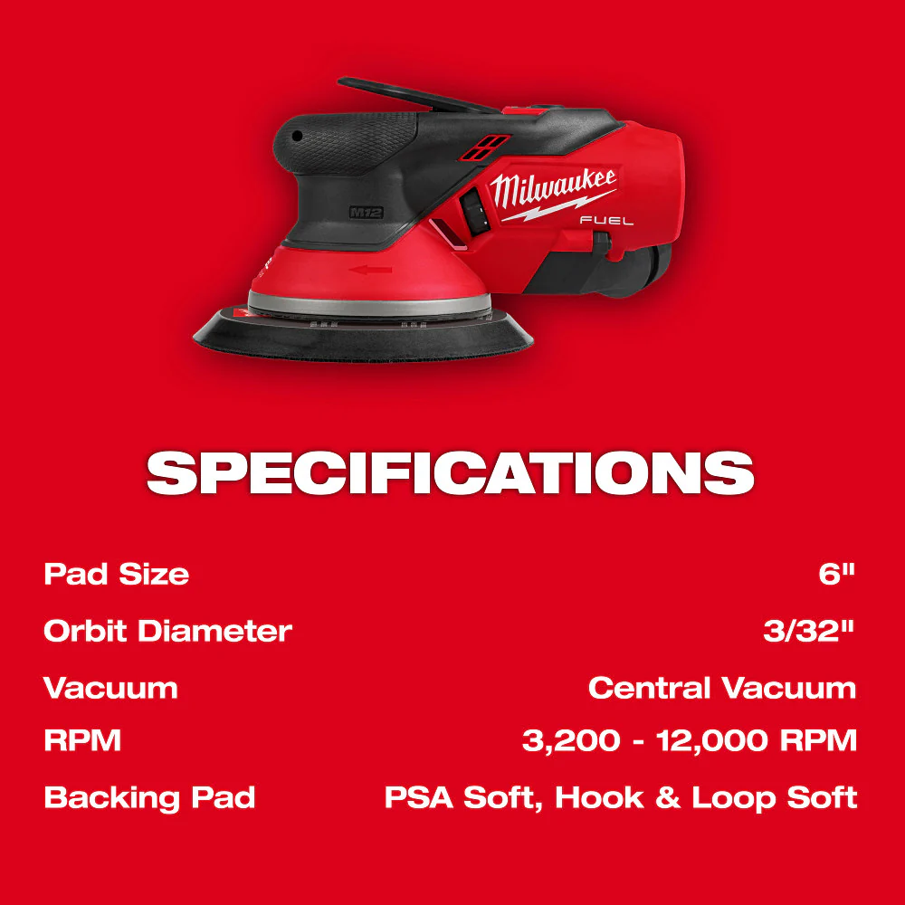 Milwaukee 2584-20 M12 FUEL 12V 6 Random Orbital Sander (3/32 Inch)