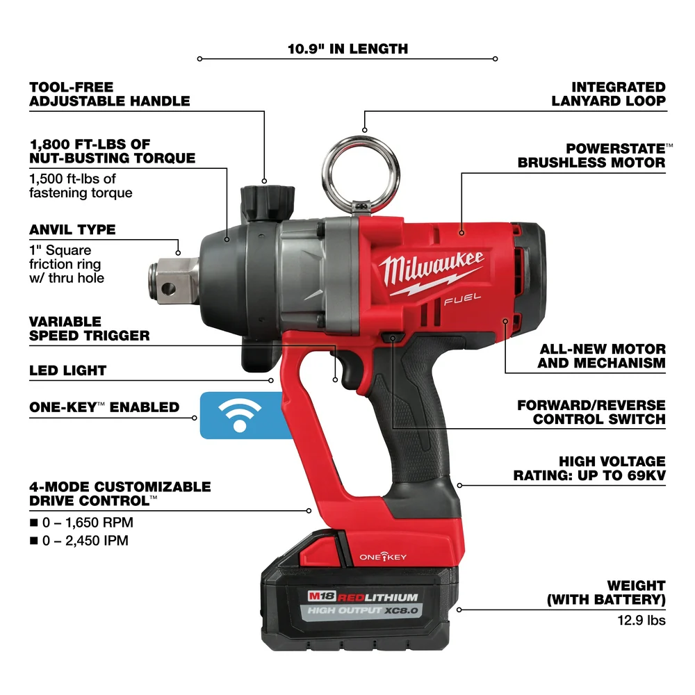 Milwaukee 2867-22 M18 FUEL 18V 1 Inch High Torque Impact Wrench Kit