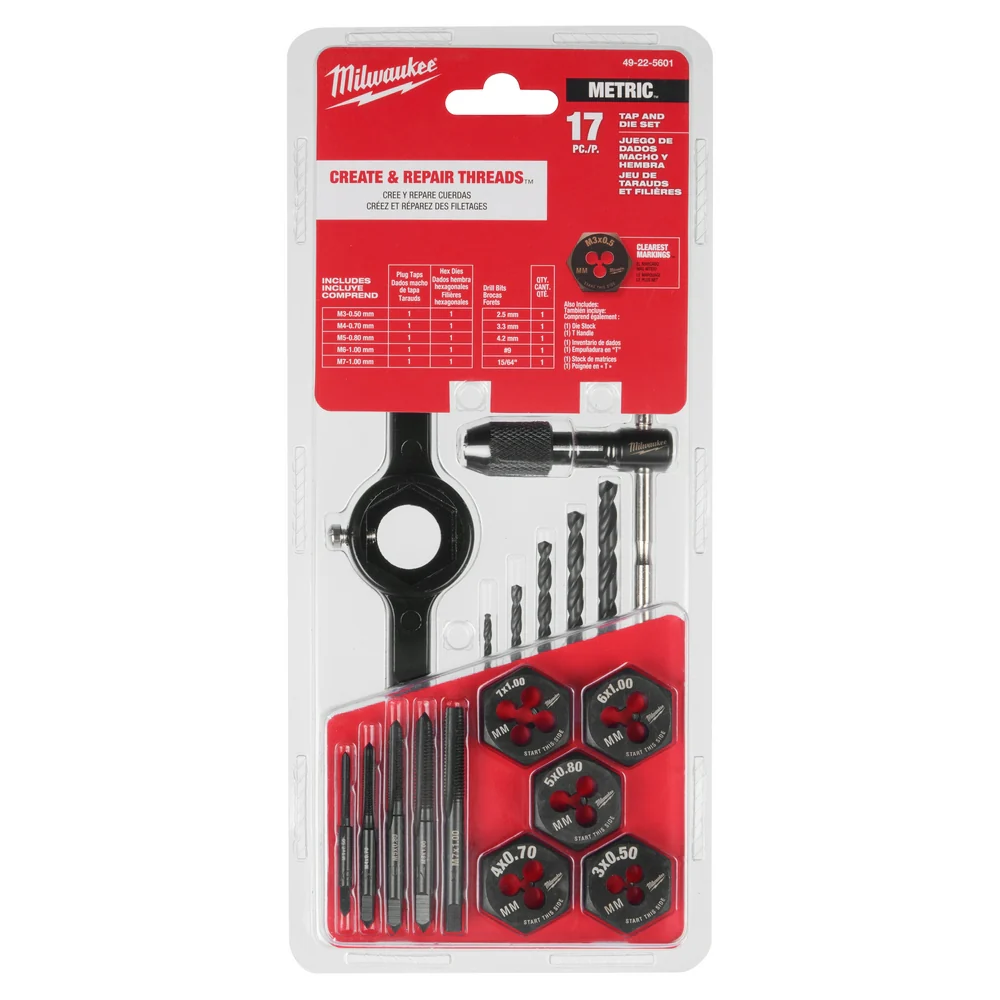 Milwaukee 49-22-5601 Heavy Duty Metric Tap and Die Set - 17 PC