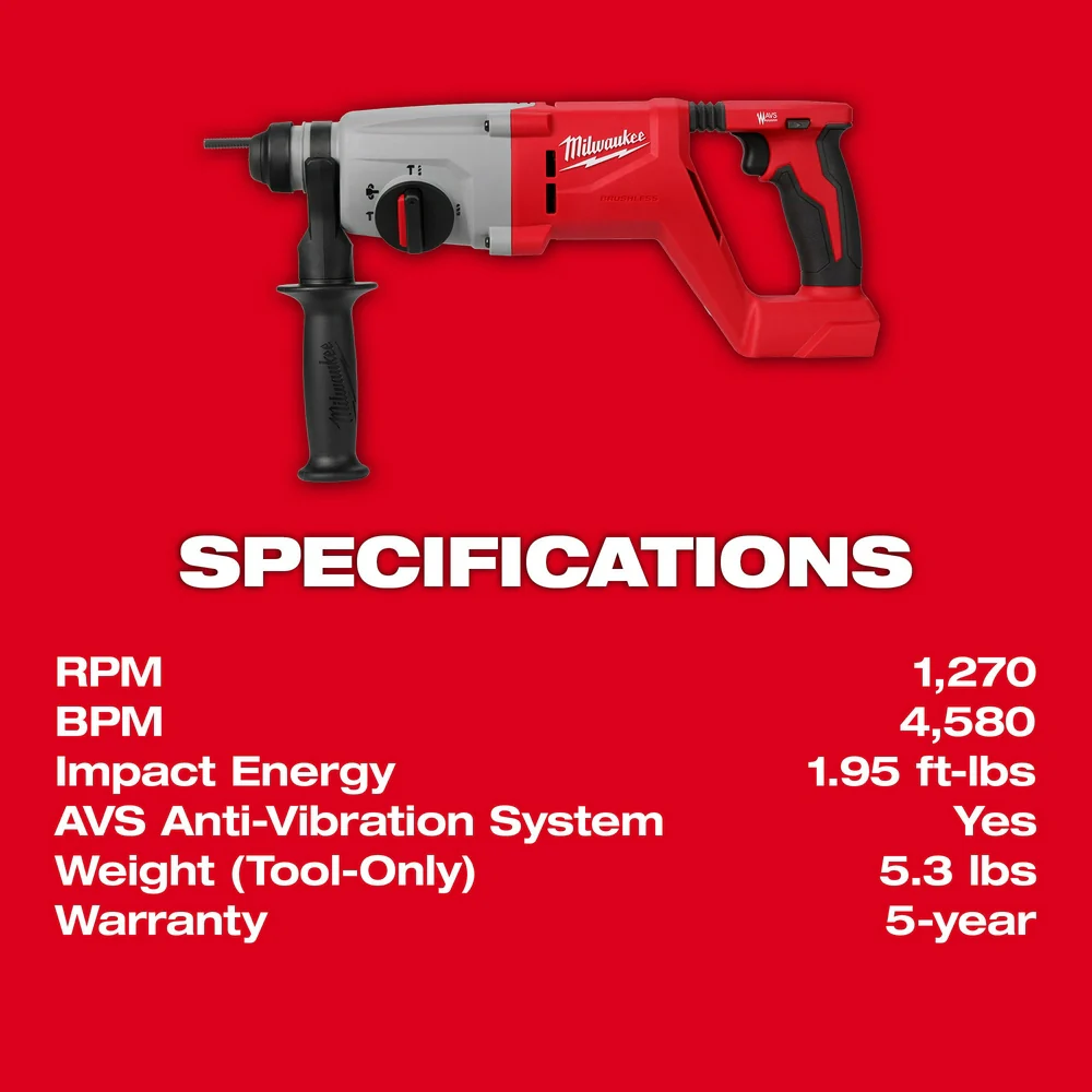 Milwaukee 2613-20 M18 18V Brushless SDS Plus D-Handle Rotary Hammer - Bare Tool