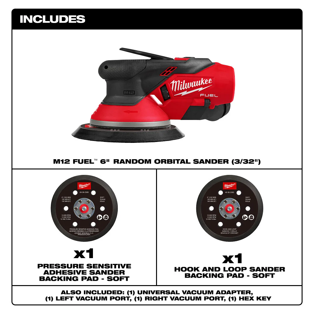 Milwaukee 2584-20 M12 FUEL 12V 6 Random Orbital Sander (3/32 Inch)