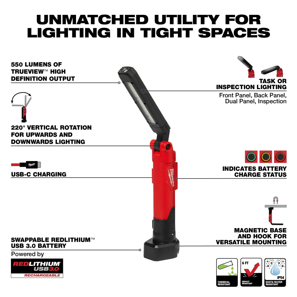 Milwaukee 2128-21 REDLITHIUM USB 550 Lumen Cordless Stick Light w/ Magnet
