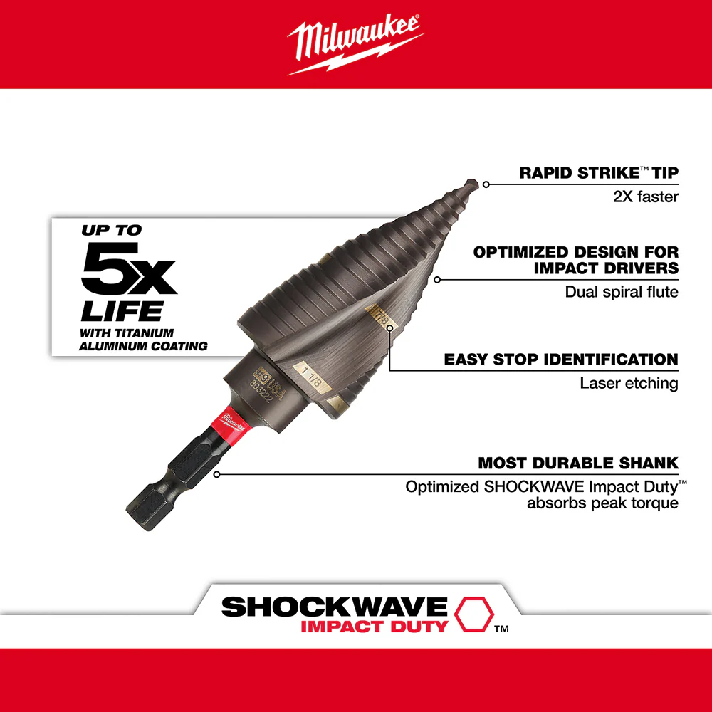 Milwaukee 48-89-9249 7/8 - 1-1/8 SHOCKWAVE Impact Duty Step Bit