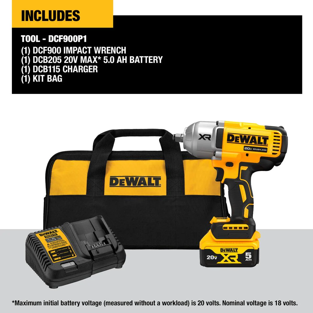 DeWALT DCF900P1 20V MAX XR 1/2 High Torque Impact Wrench w/ Hog Ring Anvil