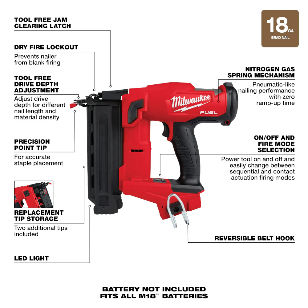 Milwaukee 2746-20x2 M18 FUEL 18 Gauge Brad Nailer Bundle with 2AH Battery