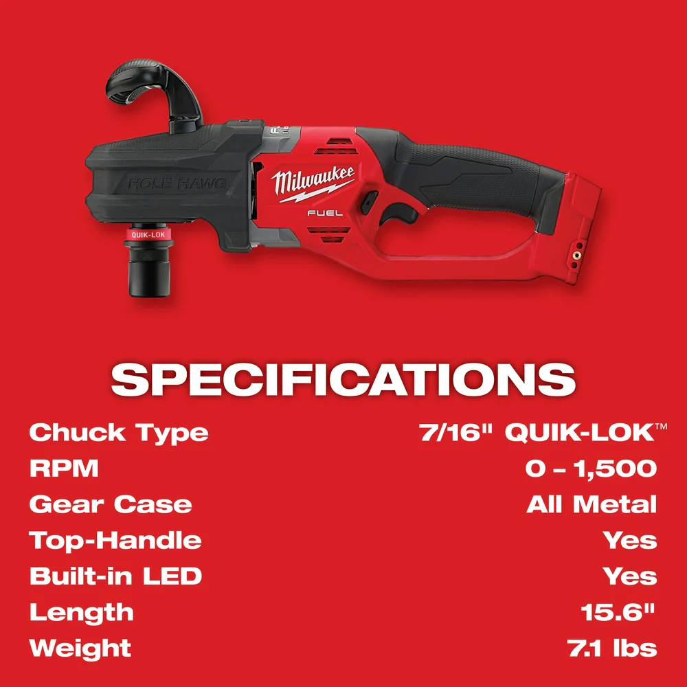 Milwaukee 2808-20 M18 FUEL HOLE HAWG Right Angle Drill w/ QUIK-LOK - Bare Tool