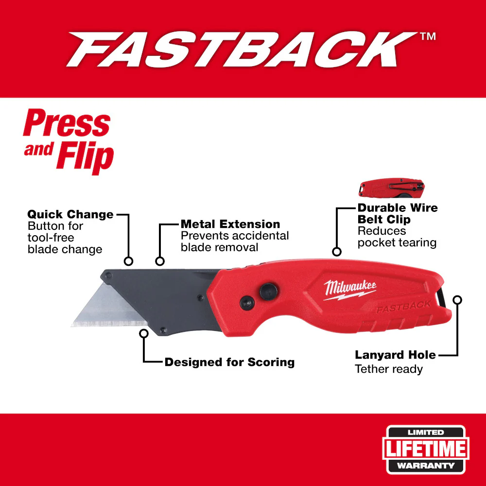 Milwaukee 48-22-1500PA FASTBACK Compact Folding Utility Knife - 3 PK