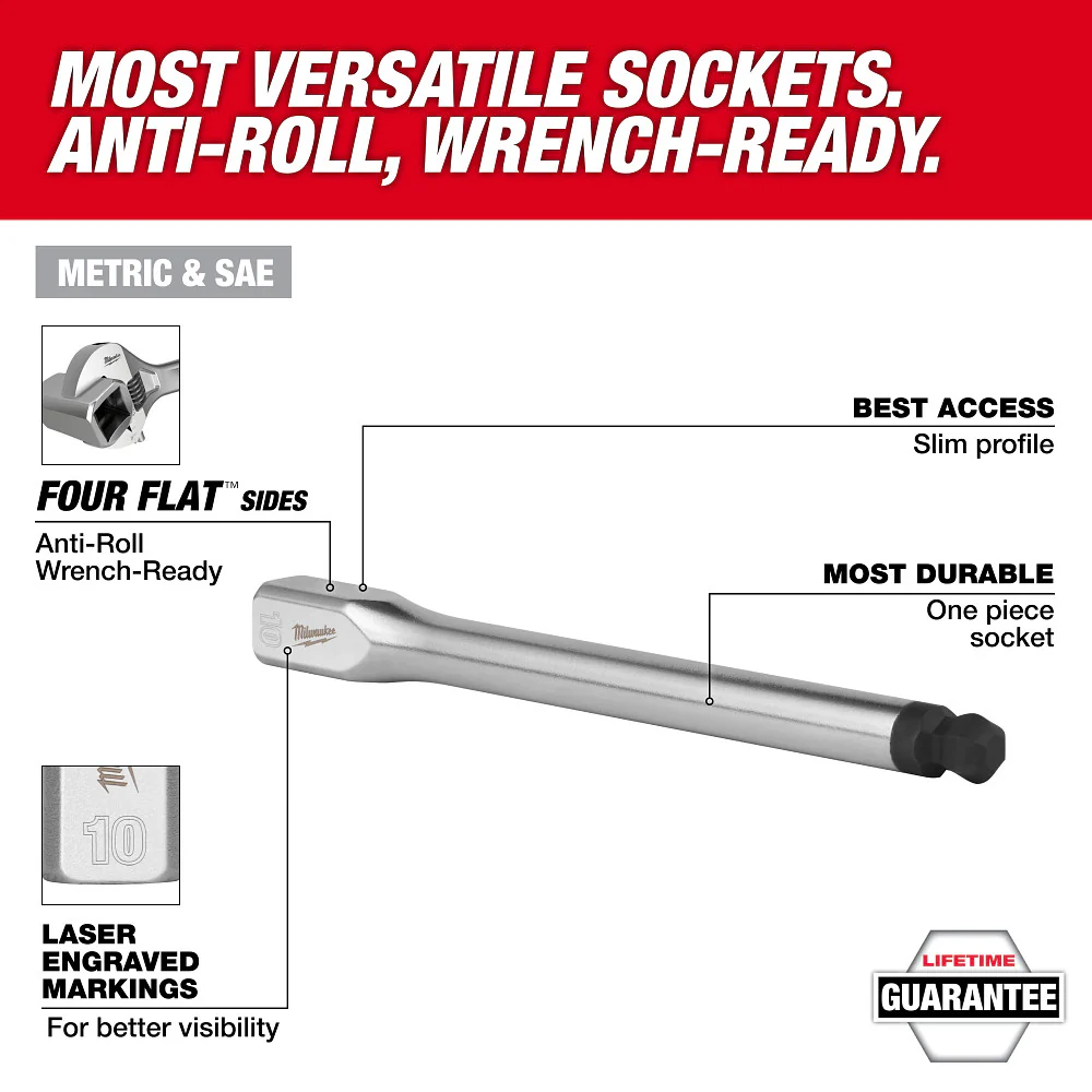 Milwaukee 48-22-9549 3/8 Drive Long Ball End Hex Bit Socket Set - SAE - 8 PC