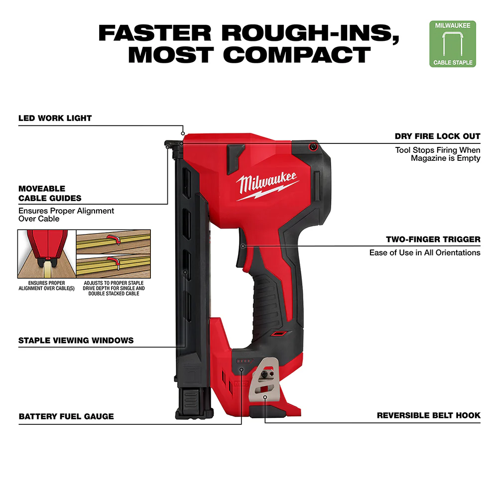Milwaukee 2448-20 M12 12V Li-Ion Cable Stapler w/ 1800 Staples - Bare Tool