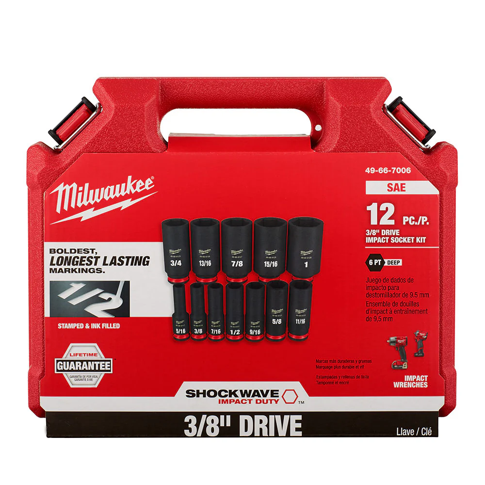 Milwaukee 49-66-7006 SHOCKWAVE 3/8 Drive SAE  6 Point Socket Set - 12PC