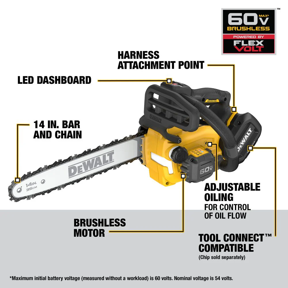 DeWALT DCCS674B 60V MAX 14 Cordless Brushless Top Handle Chainsaw - Bare Tool