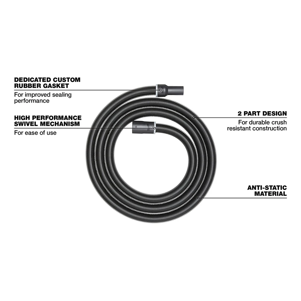 Milwaukee 49-90-1984 1-7/8 x 16' Durable Crush Resistant Flexible Vacuum Hose