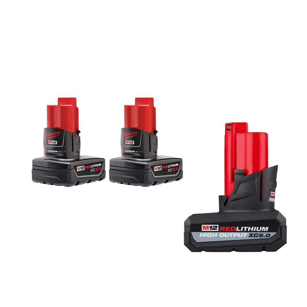 Milwaukee 48-11-2412X5 M12 12V 3AH 2 Pack Battery Bundle w/ 5AH Battery