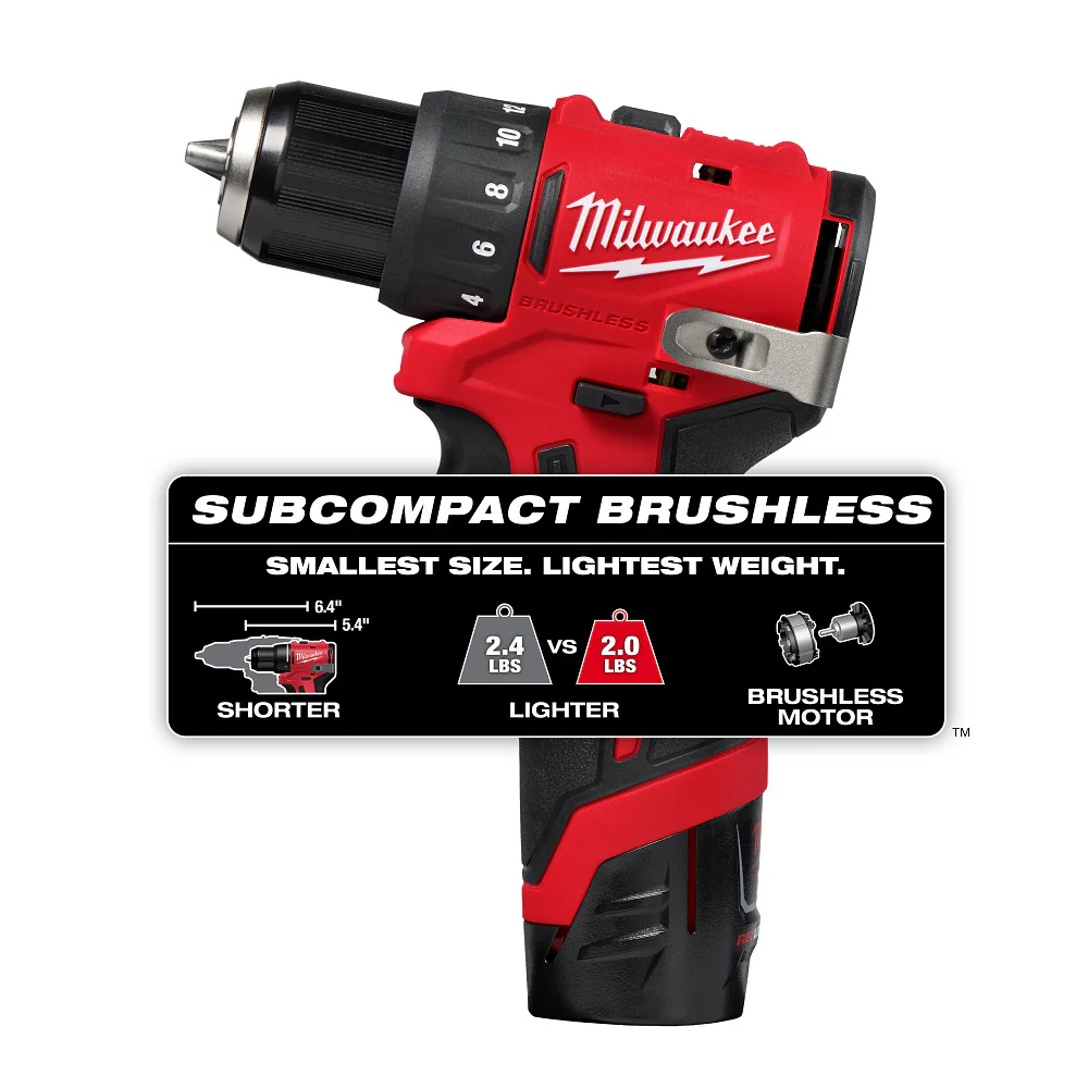 Milwaukee 3401-22 M12 12V 3/8 Subcompact Brushless Drill/Driver Kit