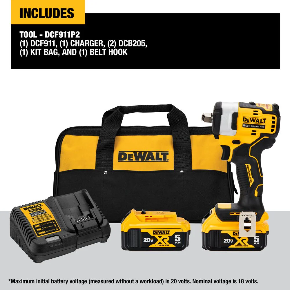 DeWALT DCF911P2 20V 1/2 Compact Impact Wrench w/ Hog Ring Anvil Kit