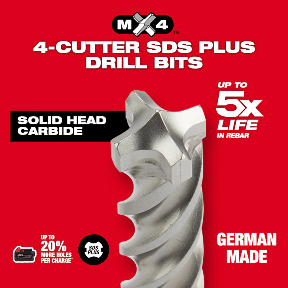 Milwaukee 48-20-7498-B SDS PLUS 4 Cutter MX4 Bit w/ Chisel Bundle Kit - 5 PC