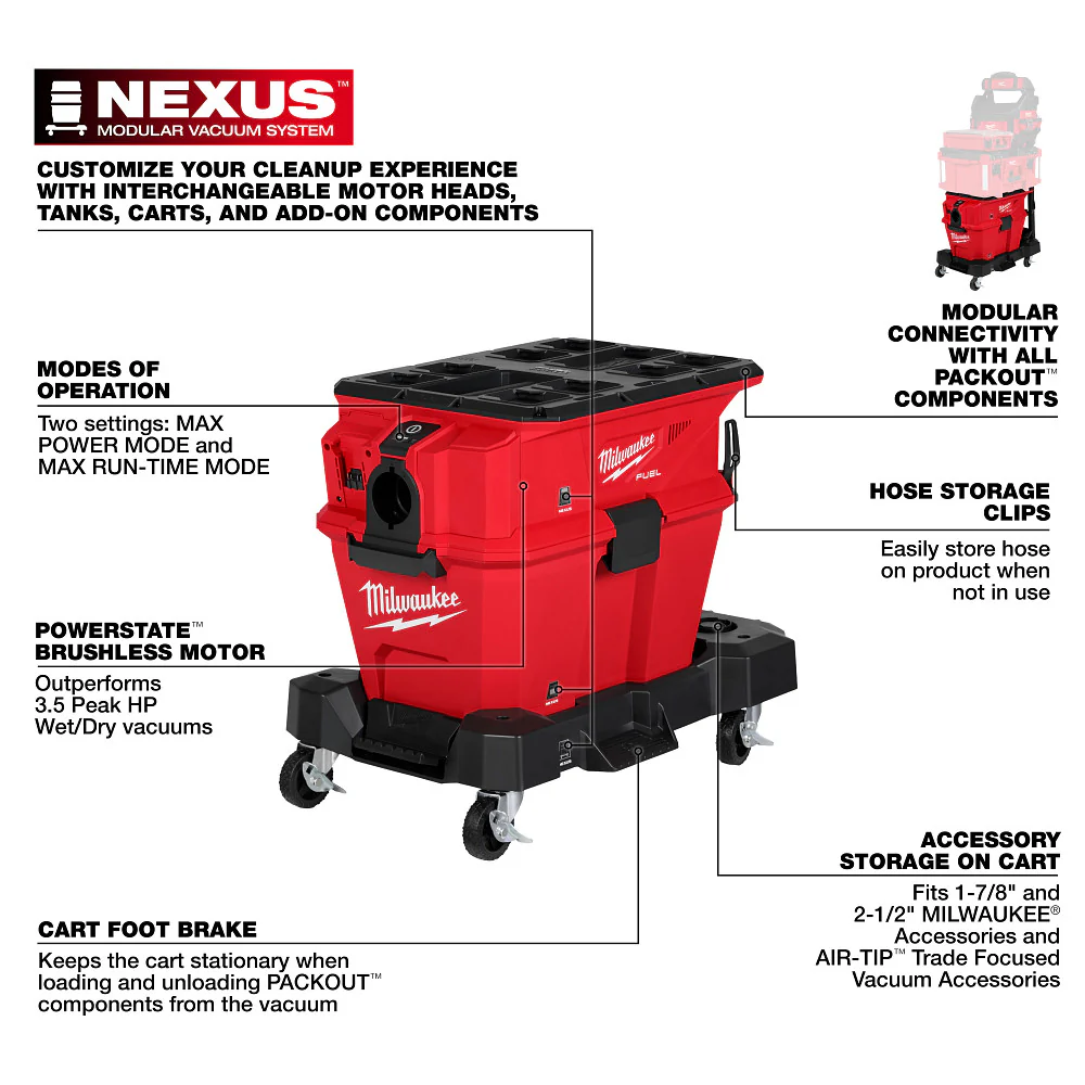 Milwaukee 0915-20 M18 FUEL 18V NEXUS 6 Gallon Wet/Dry Vacuum PACKOUT - Bare Tool