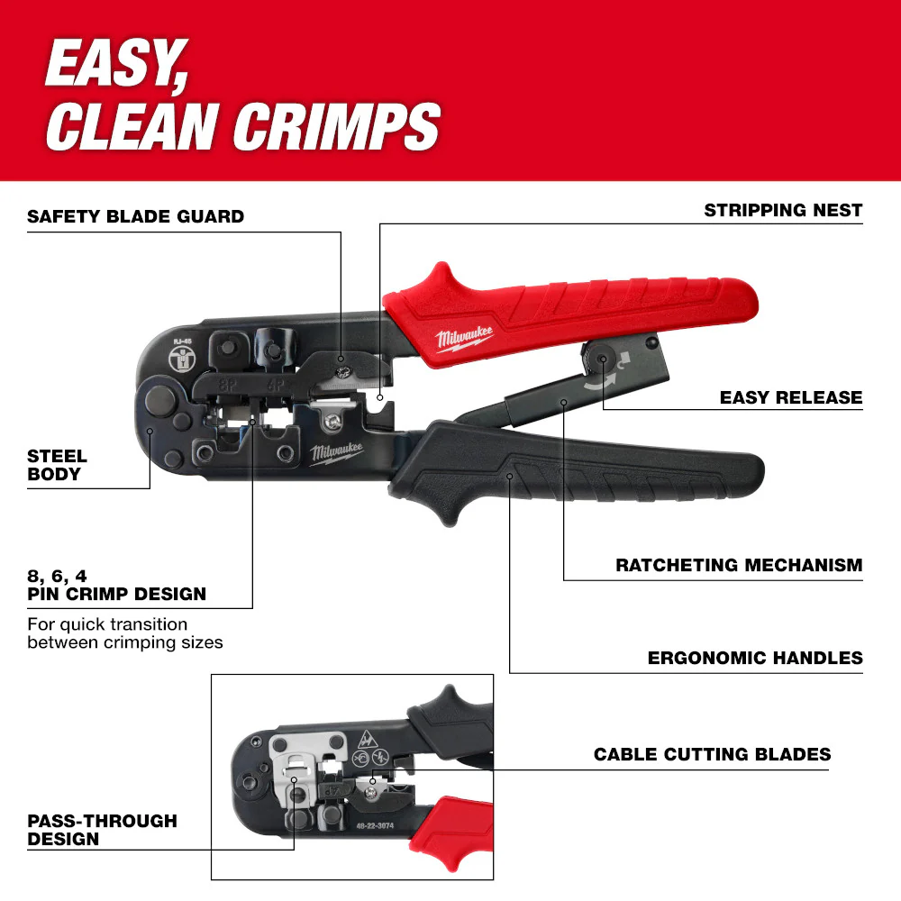 Milwaukee 48-22-3074 Ratcheting Pass-Through Crimper & Stripper