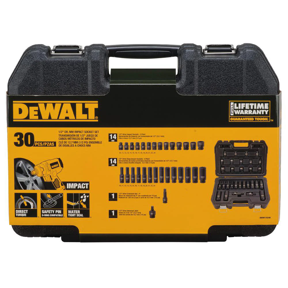 DeWALT DWMT19249 1/2 6 PT Drive Combination Impact Socket Set - 30pc