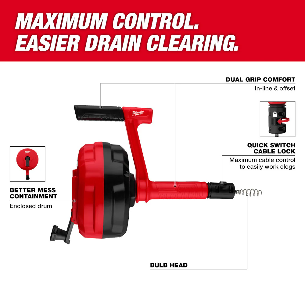 Milwaukee 48-2-57-60 25' Dual Grip Hand Auger w/ Quick Switch Cable Lock