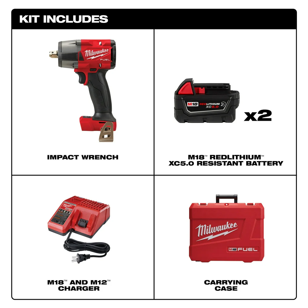 Milwaukee 2962P-22R M18 FUEL 18V 1/2 Mid-Torque Impact Wrench w/ Pin Detent Kit