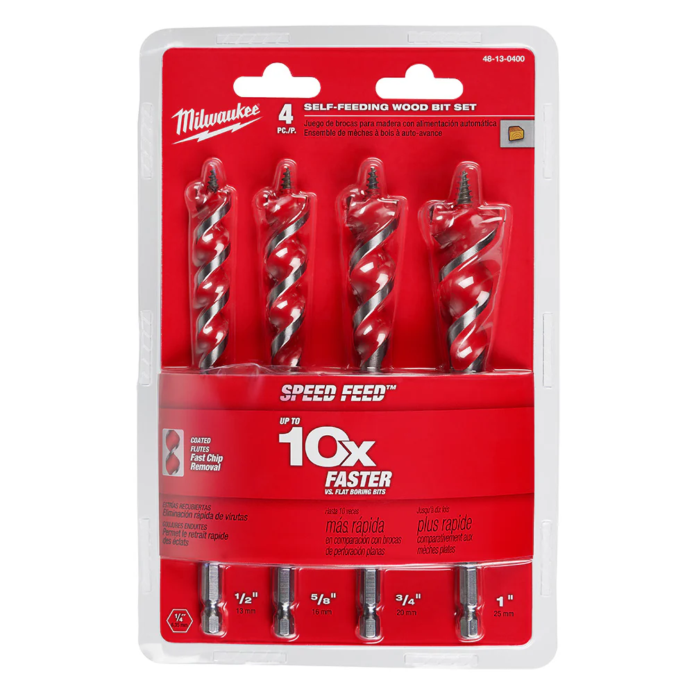 Milwaukee 48-13-0400 6-1/2 SPEED FEED Wood Bit Set w/ Double Wing Spurs - 4 PC