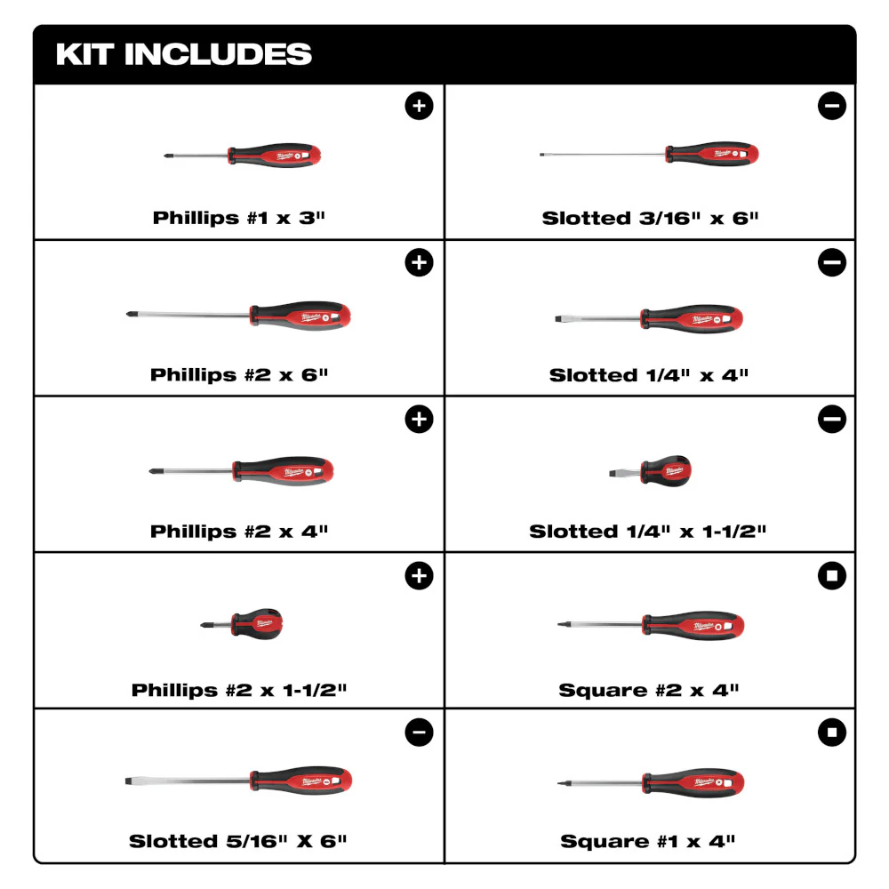 Milwaukee 48-22-2710 Professional Grade Screwdriver Kit - 10 PC