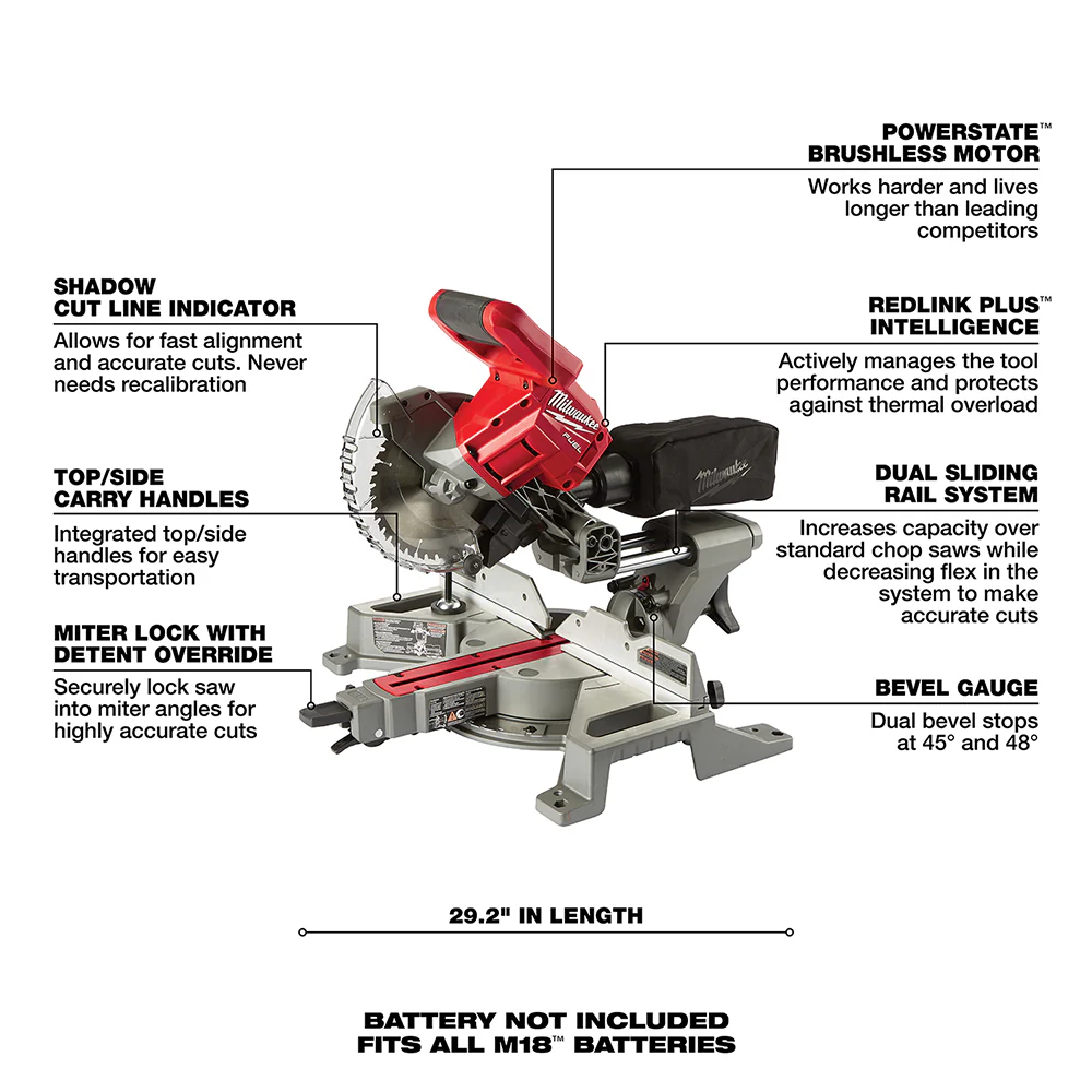Milwaukee 2733-80 M18 FUEL 18V 7-1/4 Dual Sliding Miter Saw - Bare Tool Recon