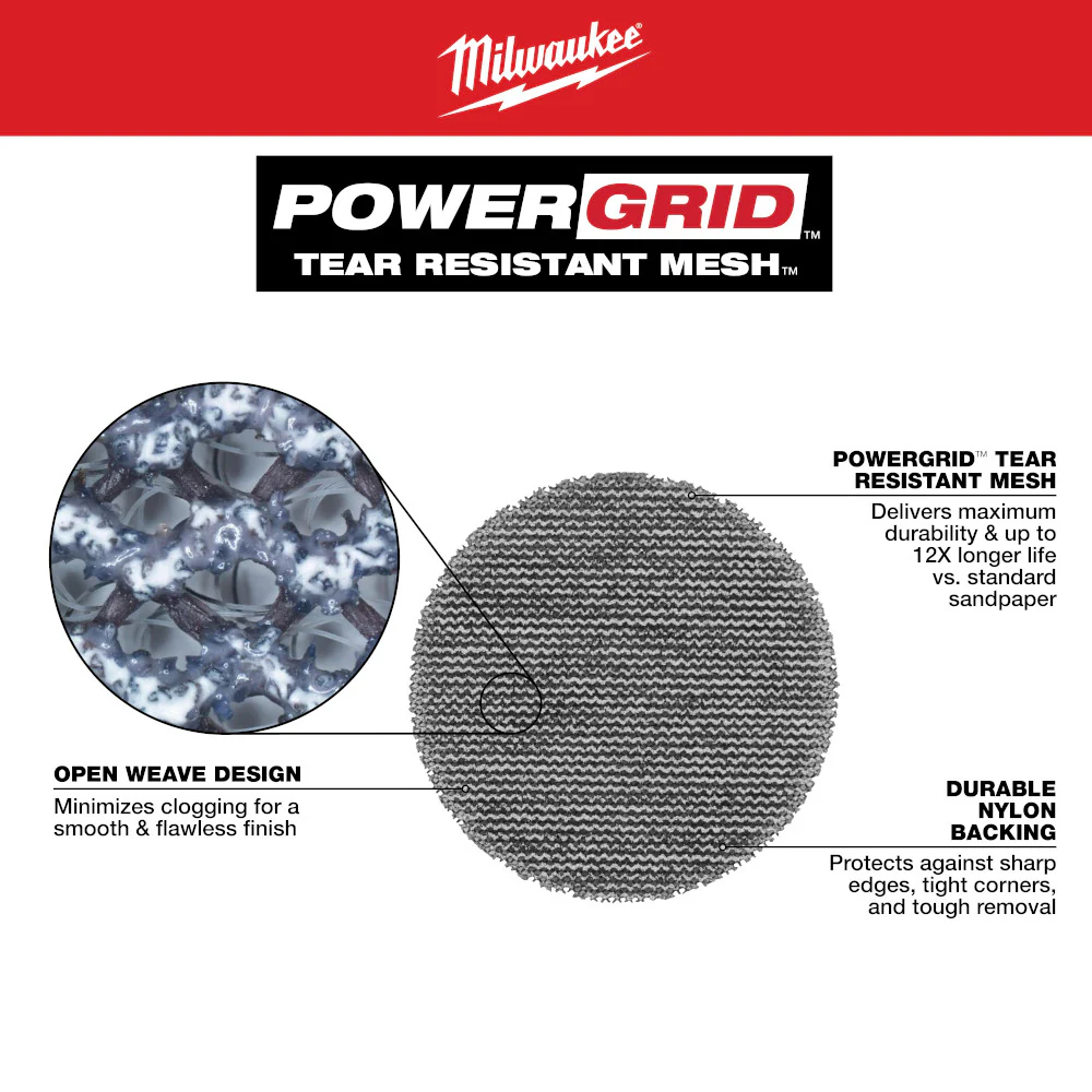 Milwaukee 48-80-6120 3 120 Grit Mesh Sanding Discs with POWERGRID � 12 pk