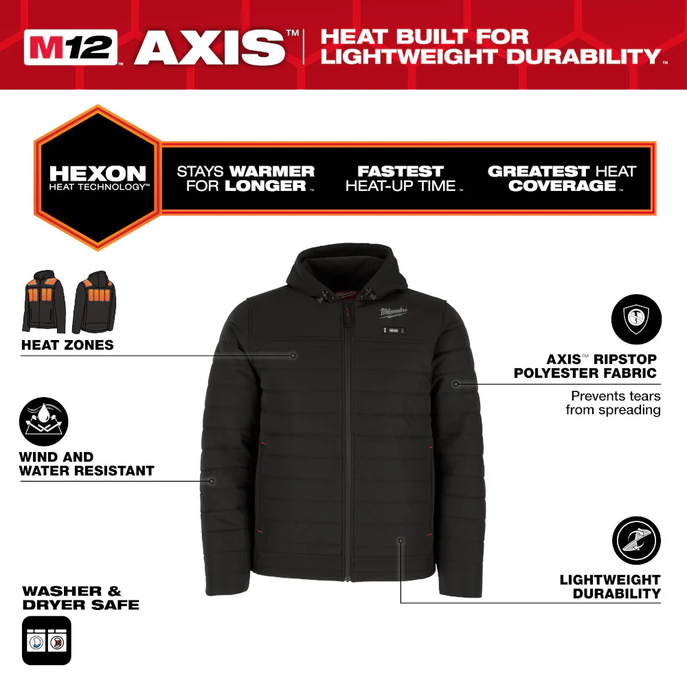 Milwaukee M102B-21M M12 12V Durable Li-Ion Heated AXIS Jacket