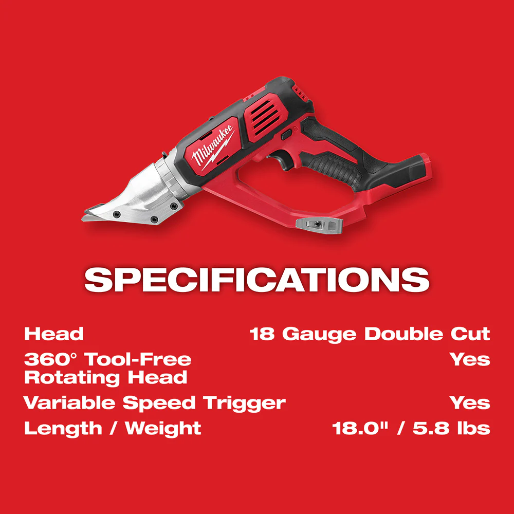 Milwaukee 2635-20 M18 18V 18 Gauge Cordless Double Cut Shear. Bare-Tool