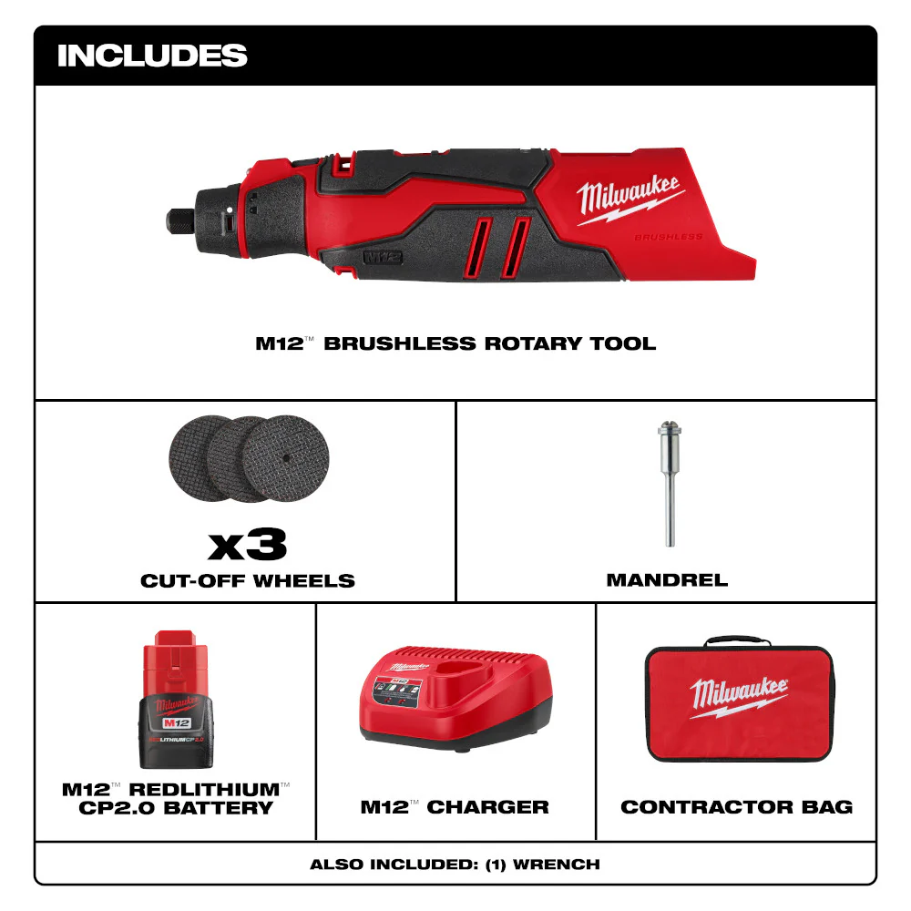 Milwaukee 2525-21 M12 12V Li-Ion Cordless Brushless Rotary Tool Kit
