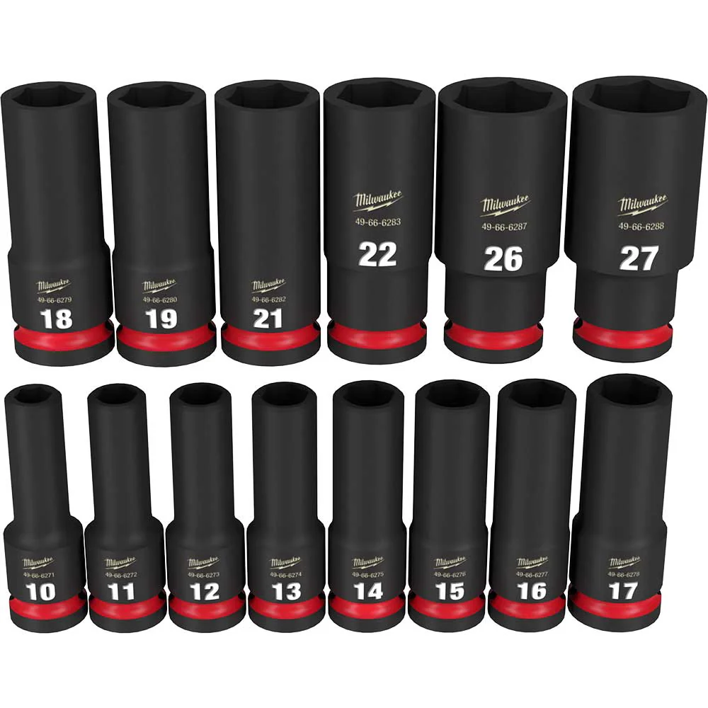 Milwaukee 49-66-7014 SHOCKWAVE 1/2 Impact Duty Metric Deep Socket Set - 14 PC