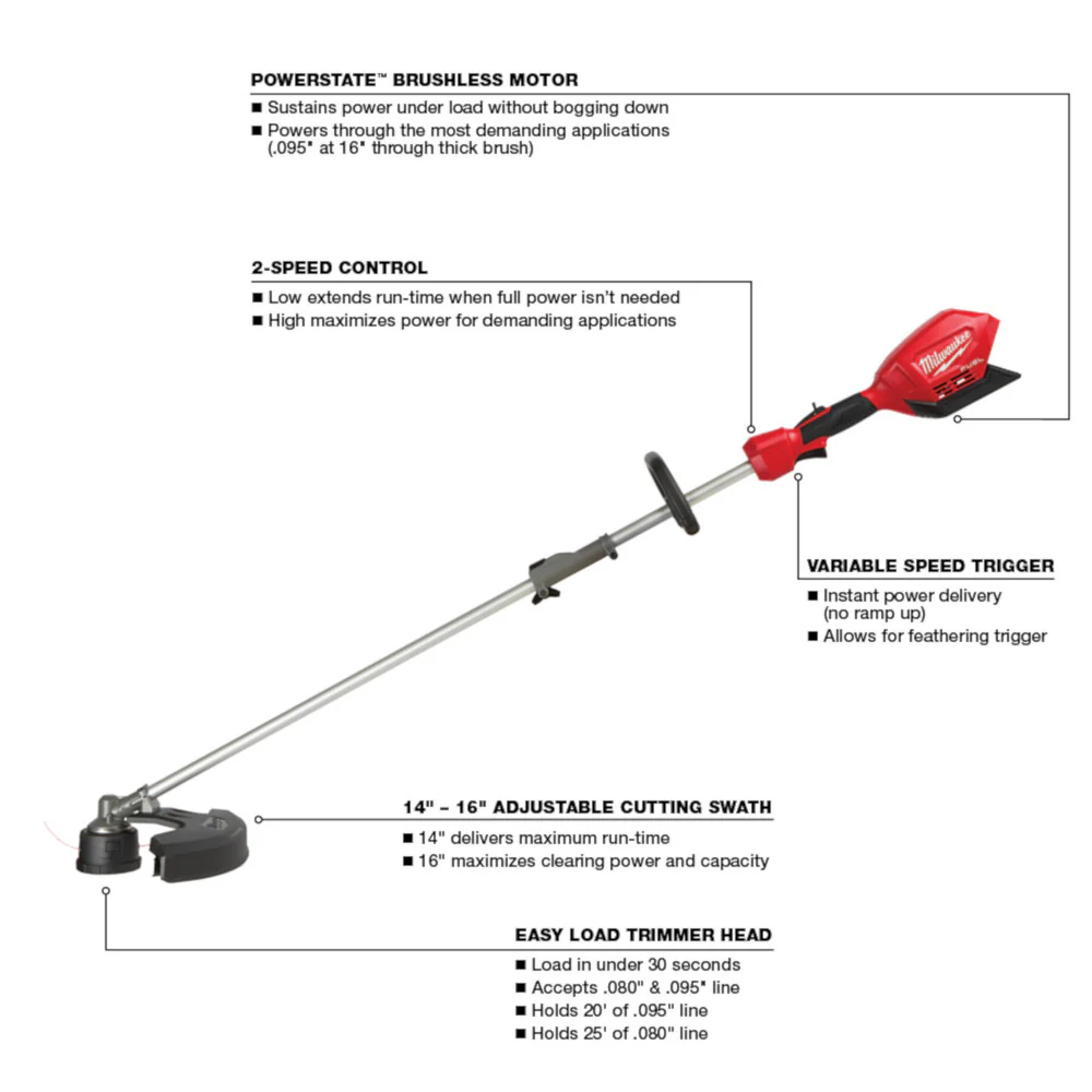 Milwaukee 2825-80ST M18 FUEL 18V 16 QUIK-LOK String Trimmer - Bare Tool - Recon