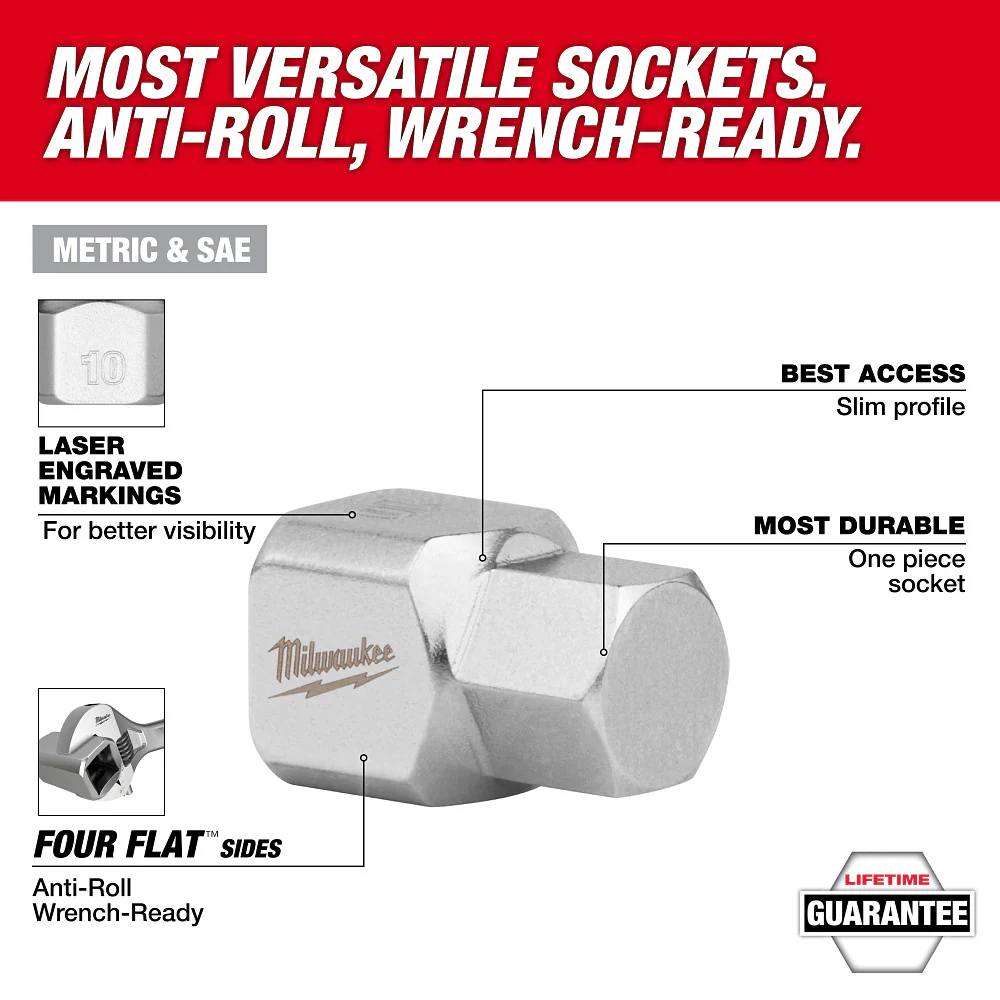 Milwaukee 48-22-9545 1/4 Drive Low-Profile Hex Bit Socket Set - Metric - 10 PC