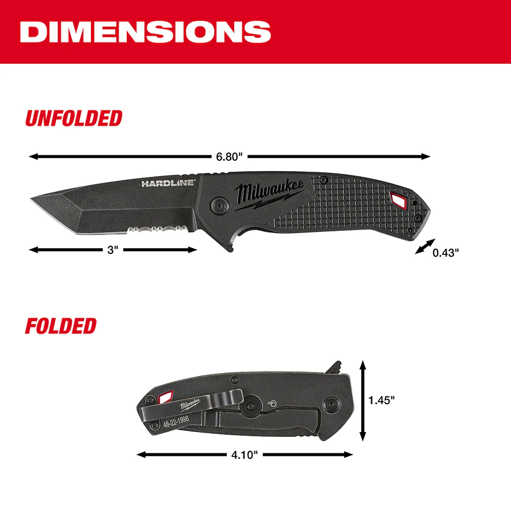 Milwaukee 48-22-1998 3 HARDLINE Serrated Blade Pocket Knife