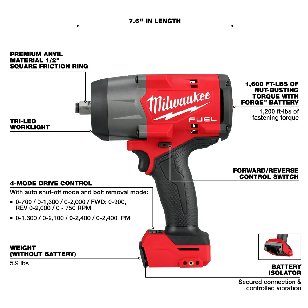 Milwaukee 2967-20 M18 FUEL 18V 1/2 High Torque Impact Wrench - Bare Tool
